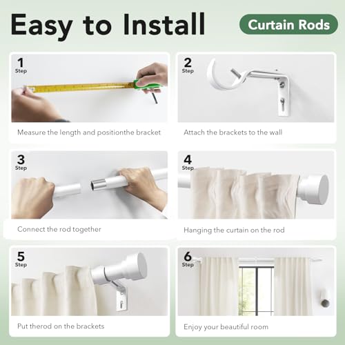 2 Pack Heavy Duty Curtain Rods for Windows 48 to 84 Inch (30"-90"|2pack / White)