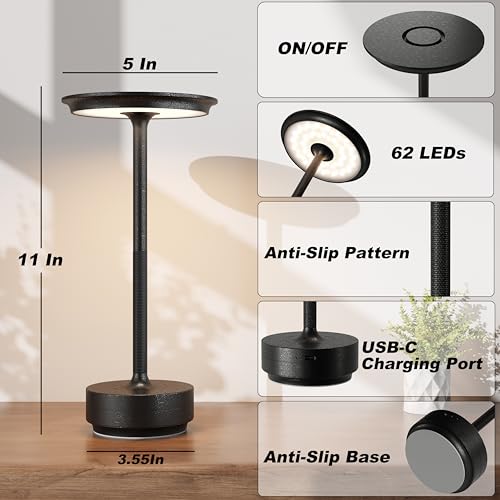 2 Pack Rechargeable Table Lamps Cordless (Diamond Black-2)