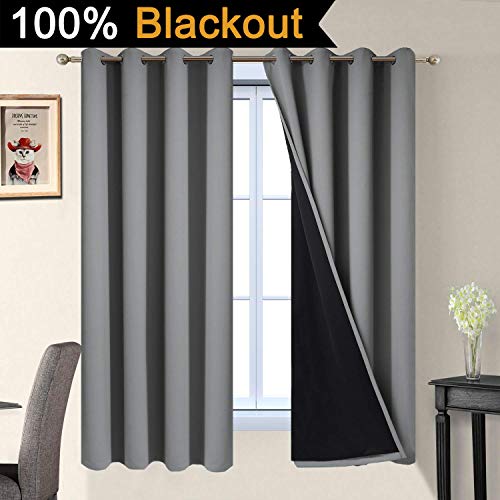 Grey Blackout Curtains 63 Inches Long for Bedroom 52" Wide 2 Pcs (52"W x 63"L (Pack of 2) / Grey)