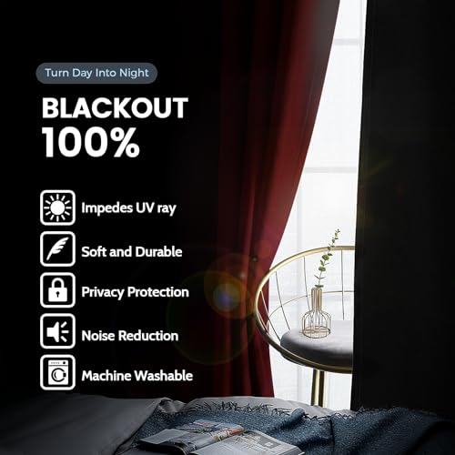 Burgundy Red 100% Blackout Curtains Room Darken Living Room 96 (Burgundy Red / 52"W x 96"L (Pack of 2))