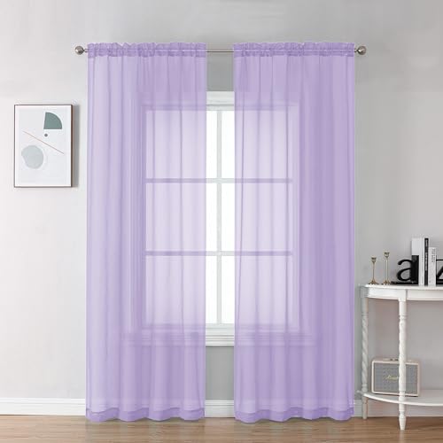 Lilac Sheer Curtains 78 Inches Long 2 Panels Set for Living Room (Lilac / 42"W x 78"L (Pack of 2))
