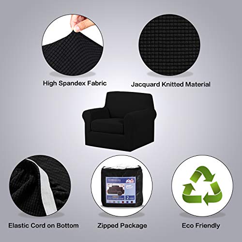 2 Piece Stretch Stylish Furniture Cover (Small / Black)