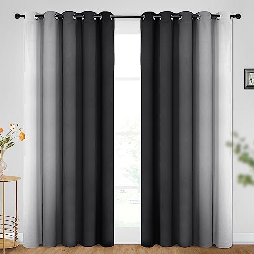 Ombre Black to Grey White Curtains for Living Room 62Wx84L (62"W x 84"L (Pack of 2) / Black)