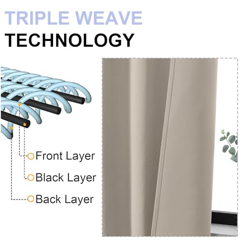 Ava Blackout Curtains for Patio 108 Inches Long 2 Panels Set (Stone / 50"W x 108"L (Pack of 2))