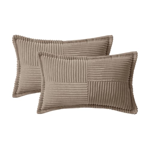 Decorative Lumbar Throw Pillow Covers 12x20 Inch Light Brown 2 Pack (Light Brown / 20" x 12" (Pack of 2))