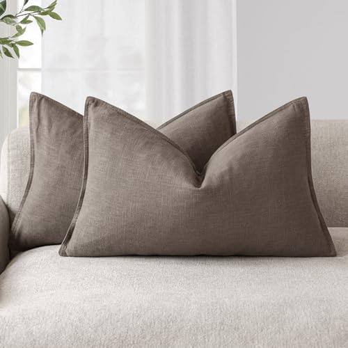 Decorative Linen Lumbar Throw Pillow Covers 12x20 Light Coffee (20" x 12" (Pack of 2) / Malt Ball)