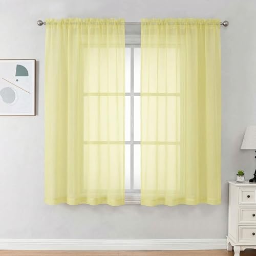 Sheer Curtains 63 inch Length 2 Panels Set for Bedroom Living Room (Light Yellow / 42"W x 63"L (Pack of 2))