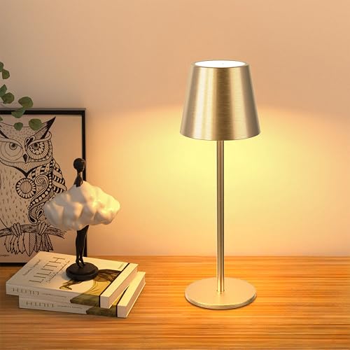 Cordless Table Lamps Rechargeable (1 Pack-Round Base / Gold)