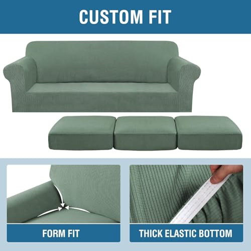 4 Piece Stretch Sofa Covers for 3 Cushion Couch Covers for Living Room Furniture Slipcovers (Large Plus / Loden Frost)