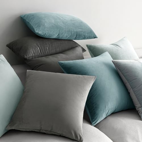 Velvet Throw Pillow Covers 22x22 Inch Pack of 2 Grey (22" x 22" (Pack of 2) / Grey)