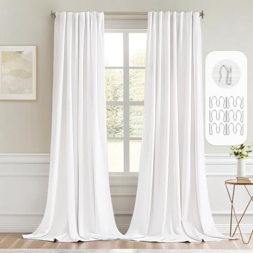 Pure White Back Tab Blackout Curtains 52x108 Inch Long 2 Panels Set (Pure White / 52"W x 108"L (Pack of 2))