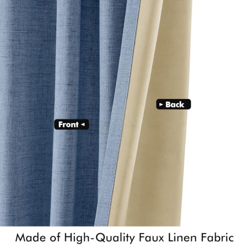 100% Blackout Linen Curtains for Bedroom 42 x 90 Inch Blue 2 Panels (Blue / 42"W x 90"L (Pack of 2))