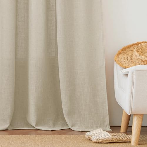 Farmhouse Boho Linen Sheer Curtains 90 inches Long for Living Room (Beige / 52"W x 90"L (Pack of 2))