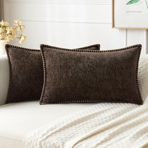 Decorative Lumbar Throw Pillow Covers 12x20 Inch Dark Brown 2 Pack (Reddish Brown / 20" x 12" (Pack of 2))