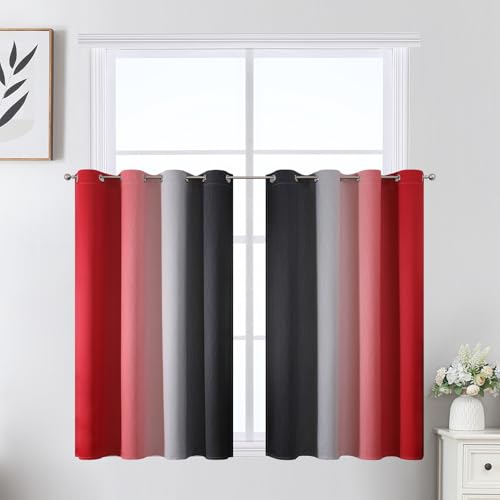 Red and Black Ombre Blackout Bedroom Curtains 36 Inch Long (Black and Red / 52"W x 36"L (Pack of 2))
