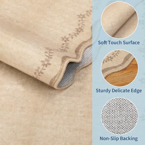 6x9 Scalloped Area Rug Soft Washable Rug for Living Room Bedroom (Jute / 6' x 9' (Rectangular))
