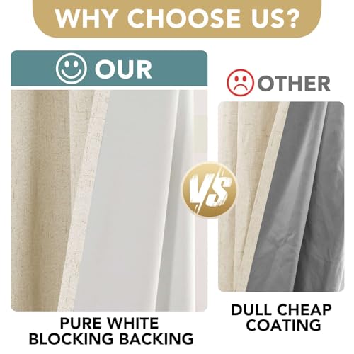 100% Blackout Curtains for Bedroom Thermal Insulated Linen Textured Curtains Heat and Full Light Blocking Drapes Living Room Curtains 2 Panel Sets (Bleached Sand / 52"W x 45"L (Pack of 2))
