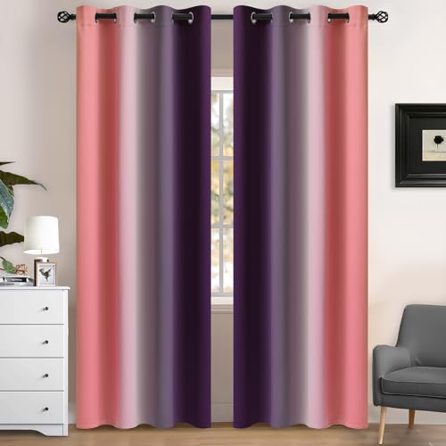 Blackout Ombre Dark Pink Dark Purple Curtains 52x84Inch (52"W x 84"L (Pack of 2) / Dark Pink Dark Purple)
