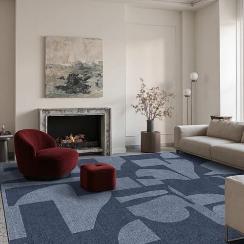 Washable 6x9 Area Rugs for Living Room Modern Abstract Rug (Navy / 6' x 9' (Rectangular))