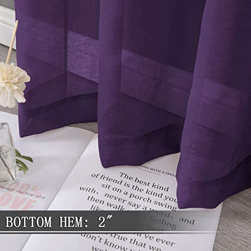 Sheer Curtains Linen Textured Bedroom Curtain Sheers Light Filtering Rod Pocket Voile Curtains for Living Room (54"W x 63"L (Pack of 2) / Royal Purple)