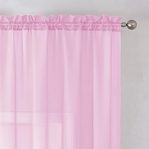 Pink Sheer Curtains 54 inch Length Living Room Short Voile Drapes Solid Sheers Cafe Curtains Voile Bathroom Small Window Sheers 2 Panels Set (40"W x 54"L (Pack of 2) / Light Pink)
