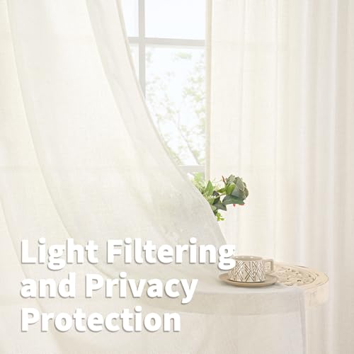 Ivory Linen Semi Sheer Curtains 78 Inch Length for Living Room (Ivory / 52"W x 78"L (Pack of 2))
