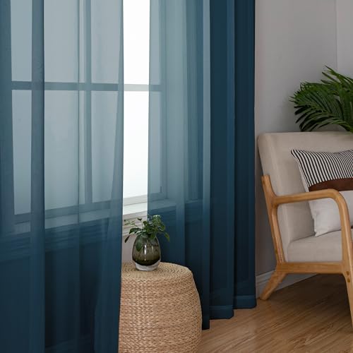 Dusty Blue Sheer Curtains 90 Inches Long 2 Panels (Dusty Blue / 42"W x 90"L (Pack of 2))