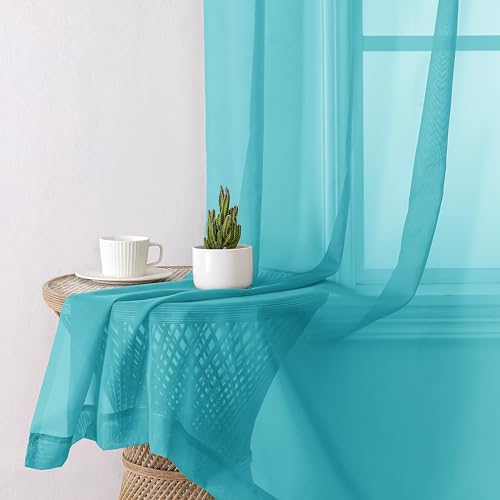 Turquoise Sheer Curtains 84 Inches Long 2 Panels Set (40"W x 84"L (Pack of 2) / Turquoise)