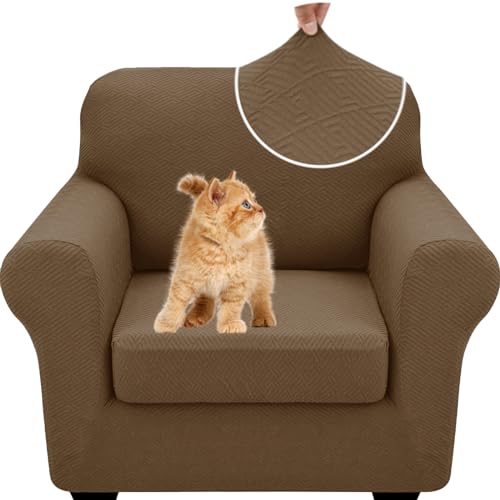 2 Piece Stretch Armchair Sofa Cover (31"-46"(1 Cushion) / Brown)