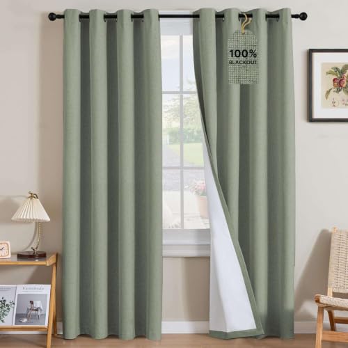 100% Blackout Linen Curtains 108" L Heathered Dried Sage (Heathered Dried Sage / 52"W x 108"L (Pack of 2))