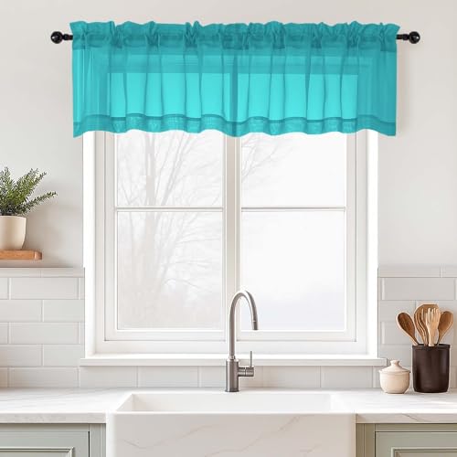 Valances for Windows 14 inch Length 2 Panels (42"W x 14"L (Pack of 2) / Turquoise)