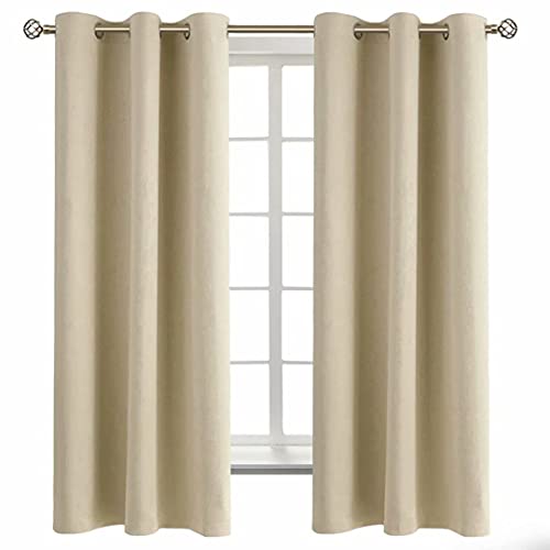 Beige Room Darkening Curtains 63 Inch for Bedroom (Beige / 42"W x 63"L (Pack of 2))