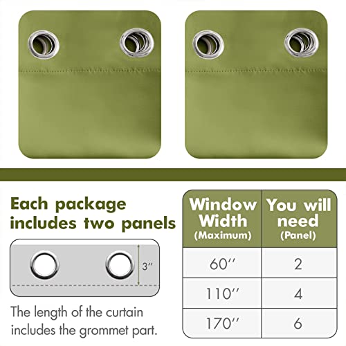 Moss Green Blackout Bedroom Curtains 63 Inch Long Light Blocking (Moss Green / 42"W x 63"L (Pack of 2))