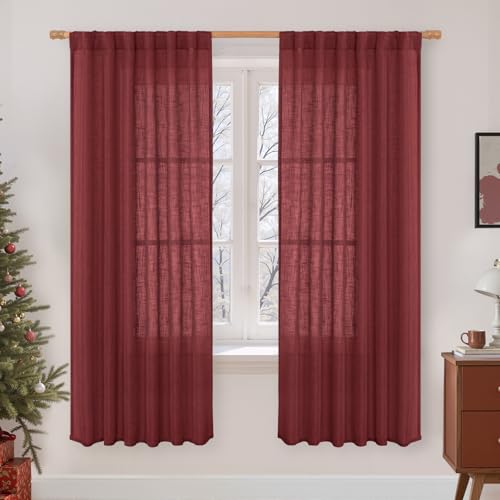 Burgundy Red 78 inch Sheer Linen Curtains for Living Room 2 Panels (Burgundy Red / 52"W x 78"L (Pack of 2))