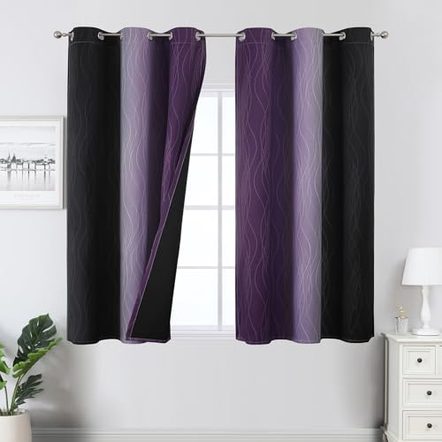 Black and Purple Ombre Blackout Curtains 45 Inch Length (Black and Purple / 42"W x 45"L (Pack of 2))