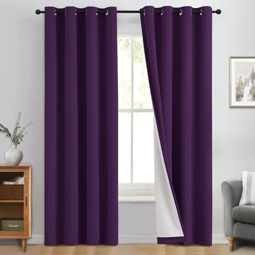 Purple 100% Blackout Curtains 84 Inches Long for Bedroom 50" Wide (50"W x 84"L (Pack of 2) / Purple With White Backing)