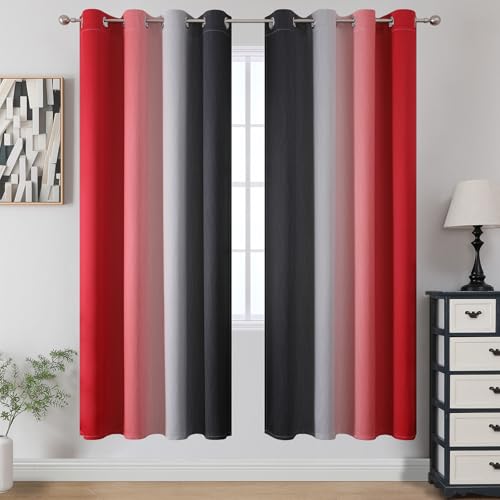 Red and Black Ombre Blackout Bedroom Curtains 72 Inch Long (Black and Red / 52"W x 72"L (Pack of 2))