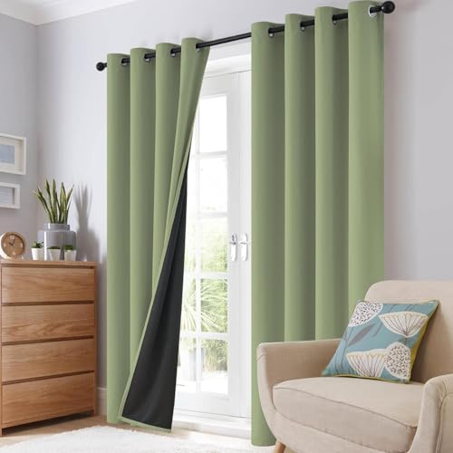 Sage 100% Blackout Curtains Room Darkening Living Room 54 Inch (Sage / 52"W x 54"L (Pack of 2))