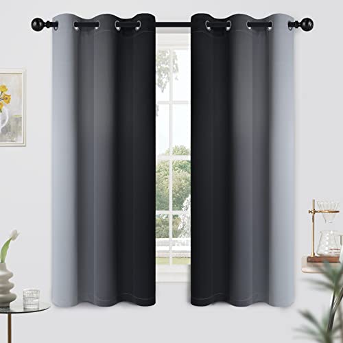Ombre Curtains Black and Greyish White for Living Room (42"W x 63"L (Pack of 2) / Black)