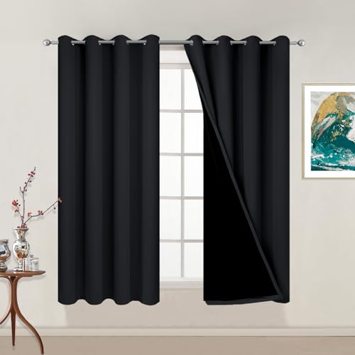 Black 100% Blackout Curtains 54 Inches Long for Bedroom 52" Wide (52"W x 54"L (Pack of 2) / Black)