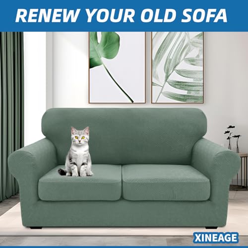 3 Piece Stretch Loveseat Sofa Cover (55"-69"(2 Cushions) / Pea Green)