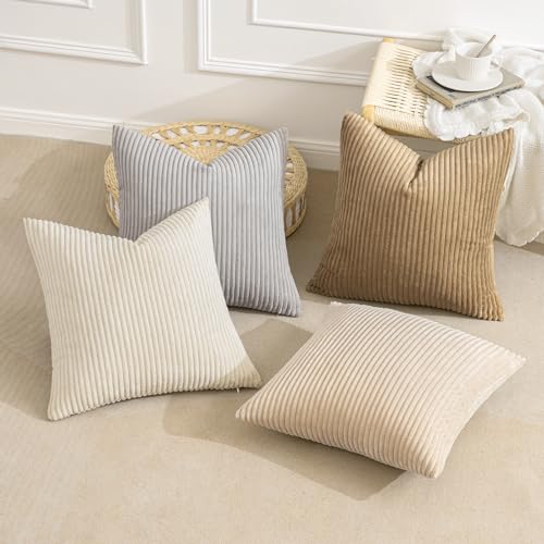 Soft Corduroy Decorative Throw Pillow Covers Neutral 18x18 (18" x 18" (Pack of 4) / Neutral)