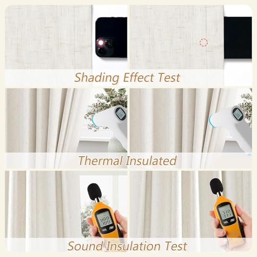 100% Blackout Linen Curtains 96 Inch Long for Bedroom 1 Panel Cream