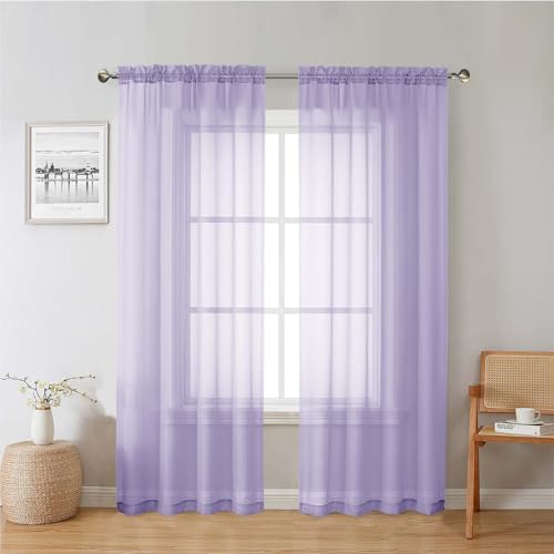 Lavender Sheer Curtains 78 Inches Long 2 Panels Set (Lavender / 42"W x 78"L (Pack of 2))