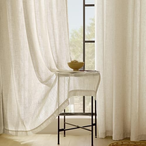 Faux Linen Beige Curtains 96 inches Long for Living Room Rustic Farmhouse Linen Drapes Semi Sheer Burlap Textured Canvas Cloth Curtain Panels Set of 2 Kahki Tan Colored (Linen / 52"W x 96"L (Pack of 2))