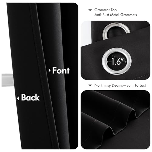 Blackout Curtains for Bedroom Bathroom 2 Panels 40" x 68" Long Black (Black / 40"W x 68"L (Pack of 2))