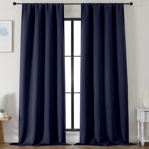 Ava Navy Blue Blackout Curtains for Bedroom 96 Inches Long 2 Panels (Navy Blue / 50"W x 96"L (Pack of 2))
