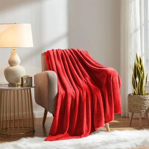 Super Soft Throw Blanket Premium Silky Flannel Fleece Twin Red Microfiber Lightweight Blanket All Season Use (Red / Twin(60"x80"))