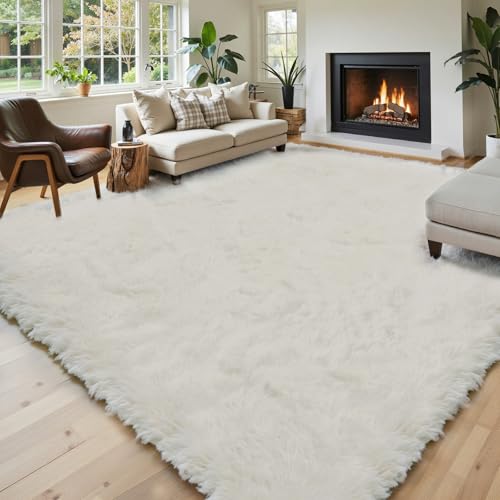 6x9 Shag Area Rug for Living Room (Cream / 6' x 9' (Rectangular))