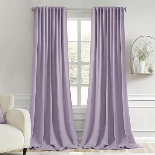Lilac Back Tab Blackout Curtains 52x120 Inch Long 2 Panels Set (Lilac / 52"W x 120"L (Pack of 2))